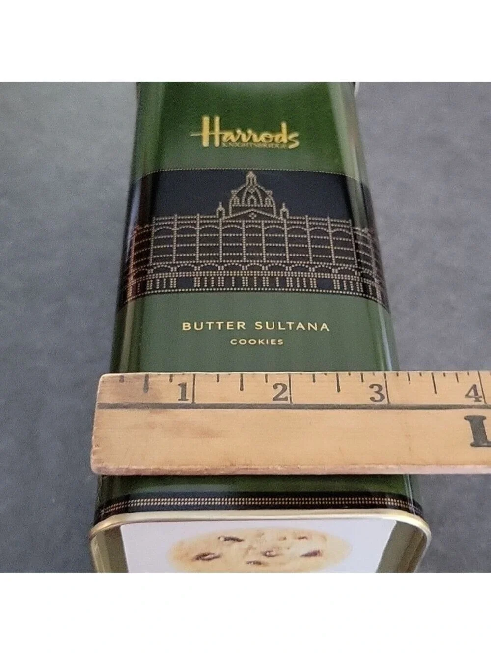 Harrods Knightbridge Butter Sultana Collectible Cookie Tin, Dark Green/Black